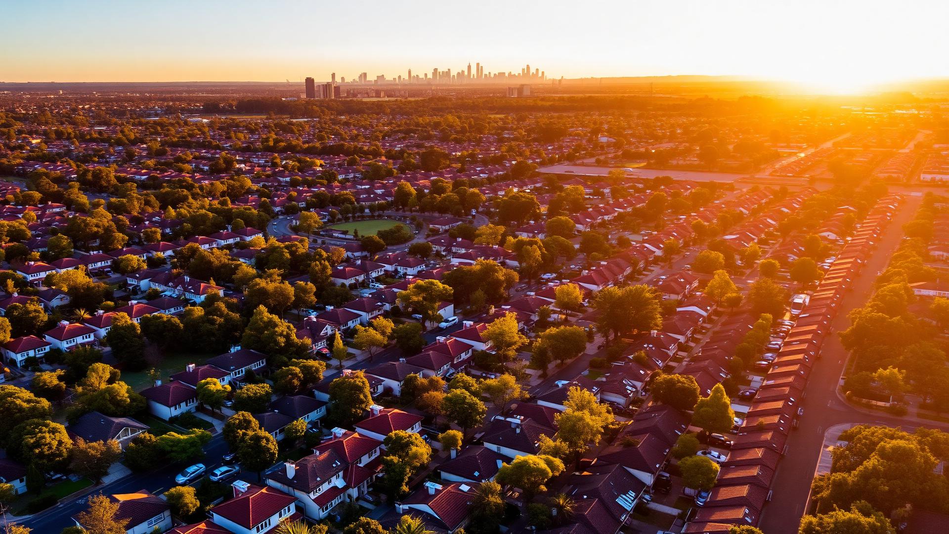 Melbourne suburban landscape at golden hour